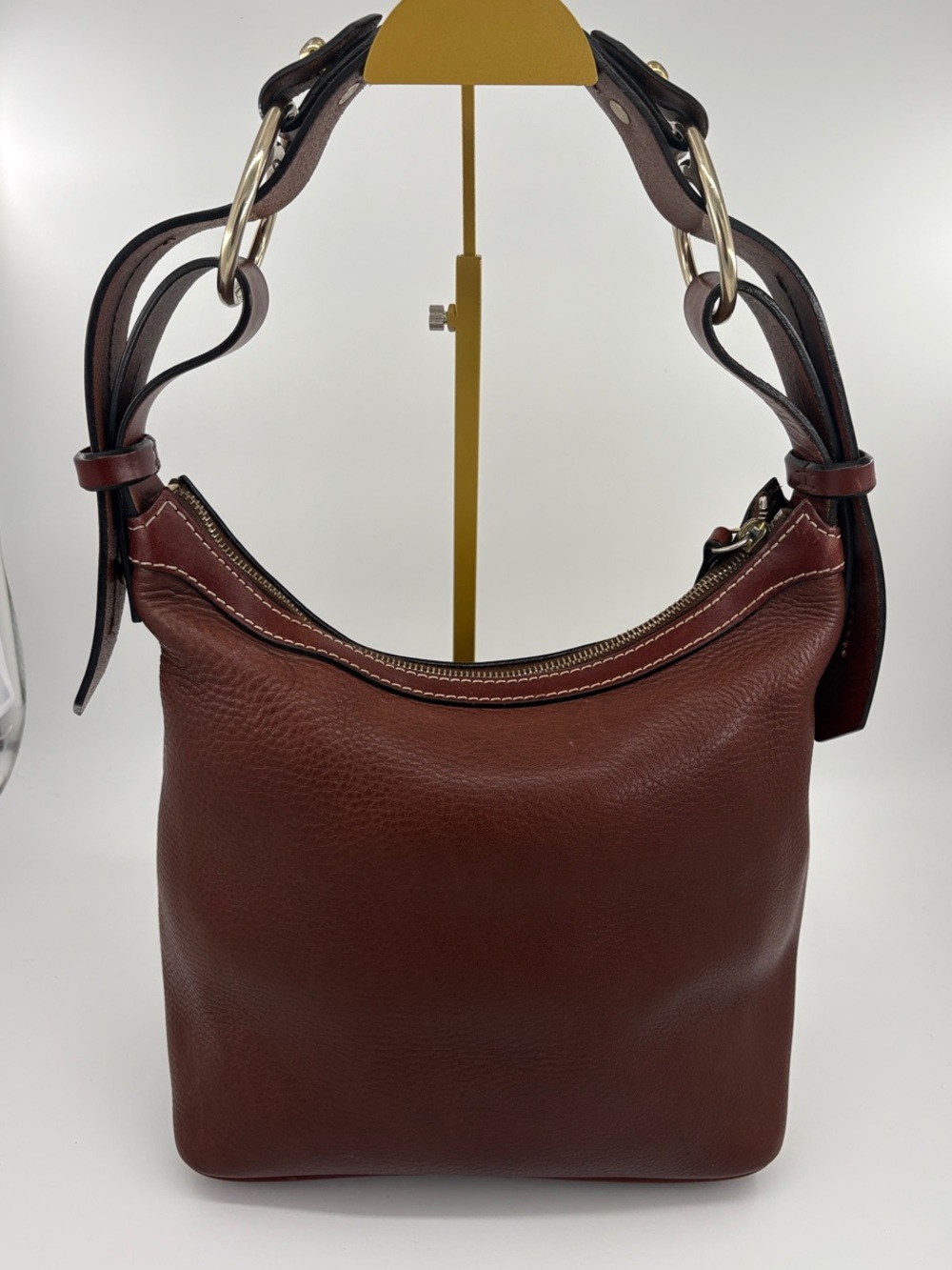Dooney & Bourke Chestnut Brown Pebble Leather Shoulder Bag with Gold Hardware - Picture 2 of 10